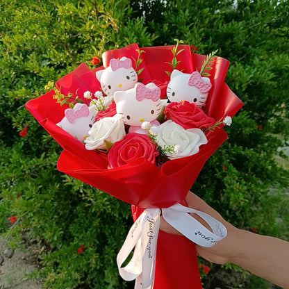 Hello Kitty Bouquet Cute Cartoon Kuromi My Melody Plush Doll Flower Cinnamoroll Valentine Christmas Birthday Gift