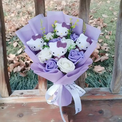 Hello Kitty Bouquet Cute Cartoon Kuromi My Melody Plush Doll Flower Cinnamoroll Valentine Christmas Birthday Gift