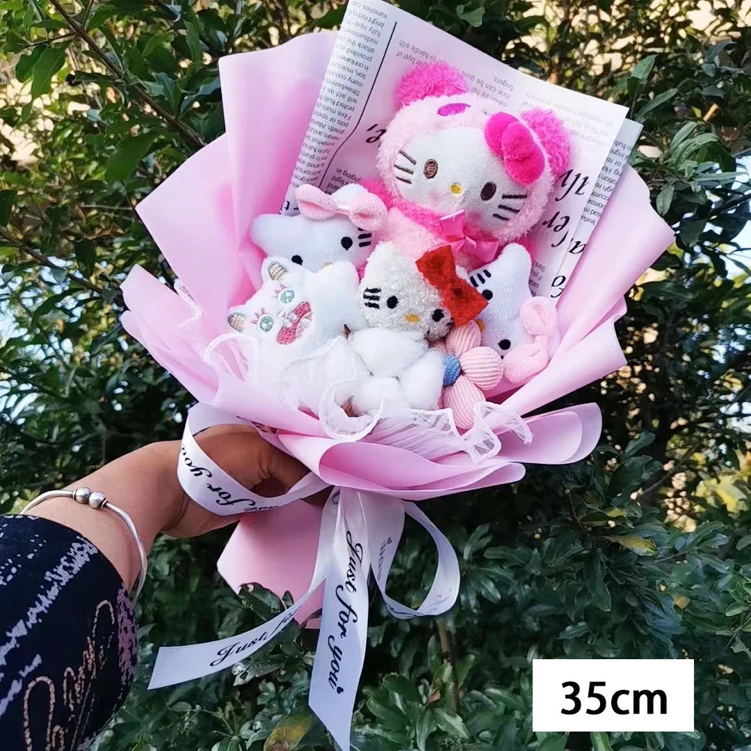Hello Kitty Cartoon Plush Bouquet  Anime Rose Flowers Doll Home Valentine's Day Gift