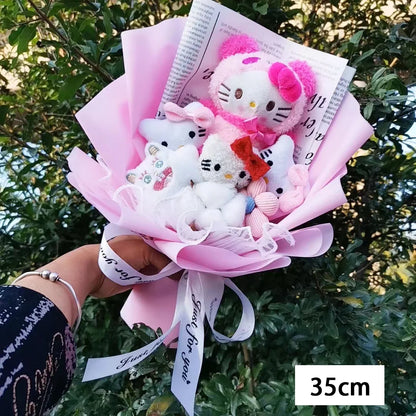 Hello Kitty Cartoon Plush Bouquet  Anime Rose Flowers Doll Home Valentine's Day Gift