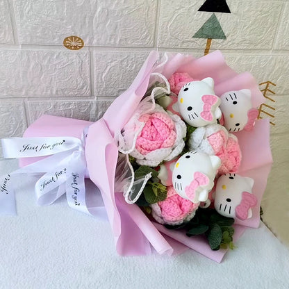 Hello Kitty Cartoon Plush Bouquet  Anime Rose Flowers Doll Home Valentine's Day Gift