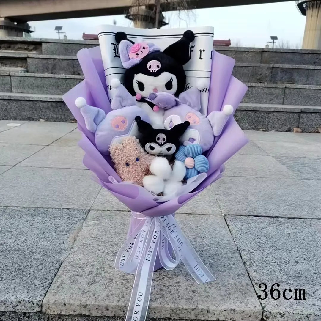 Hello Kitty Cartoon Plush Bouquet  Anime Rose Flowers Doll Home Valentine's Day Gift