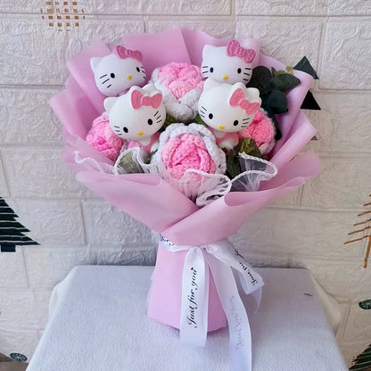 Hello Kitty Cartoon Plush Bouquet  Anime Rose Flowers Doll Home Valentine's Day Gift