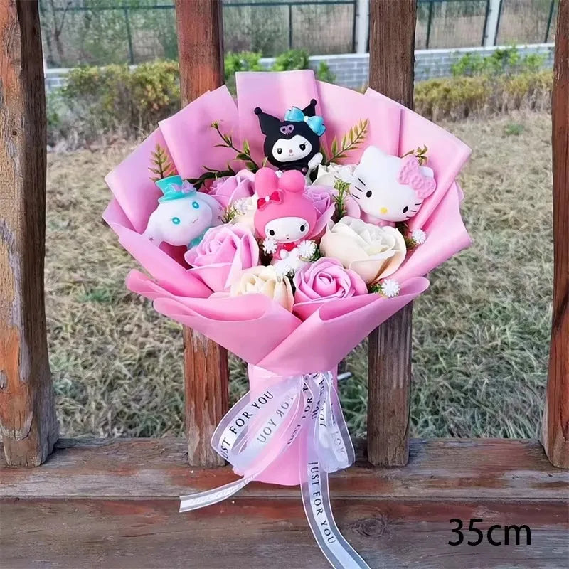 Hello Kitty Cartoon Plush Bouquet  Anime Rose Flowers Doll Home Valentine's Day Gift