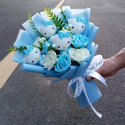 Hello Kitty Bouquet Cute Cartoon Kuromi My Melody Plush Doll Flower Cinnamoroll Valentine Christmas Birthday Gift