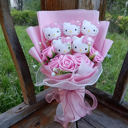 Hello Kitty Bouquet Cute Cartoon Kuromi My Melody Plush Doll Flower Cinnamoroll Valentine Christmas Birthday Gift