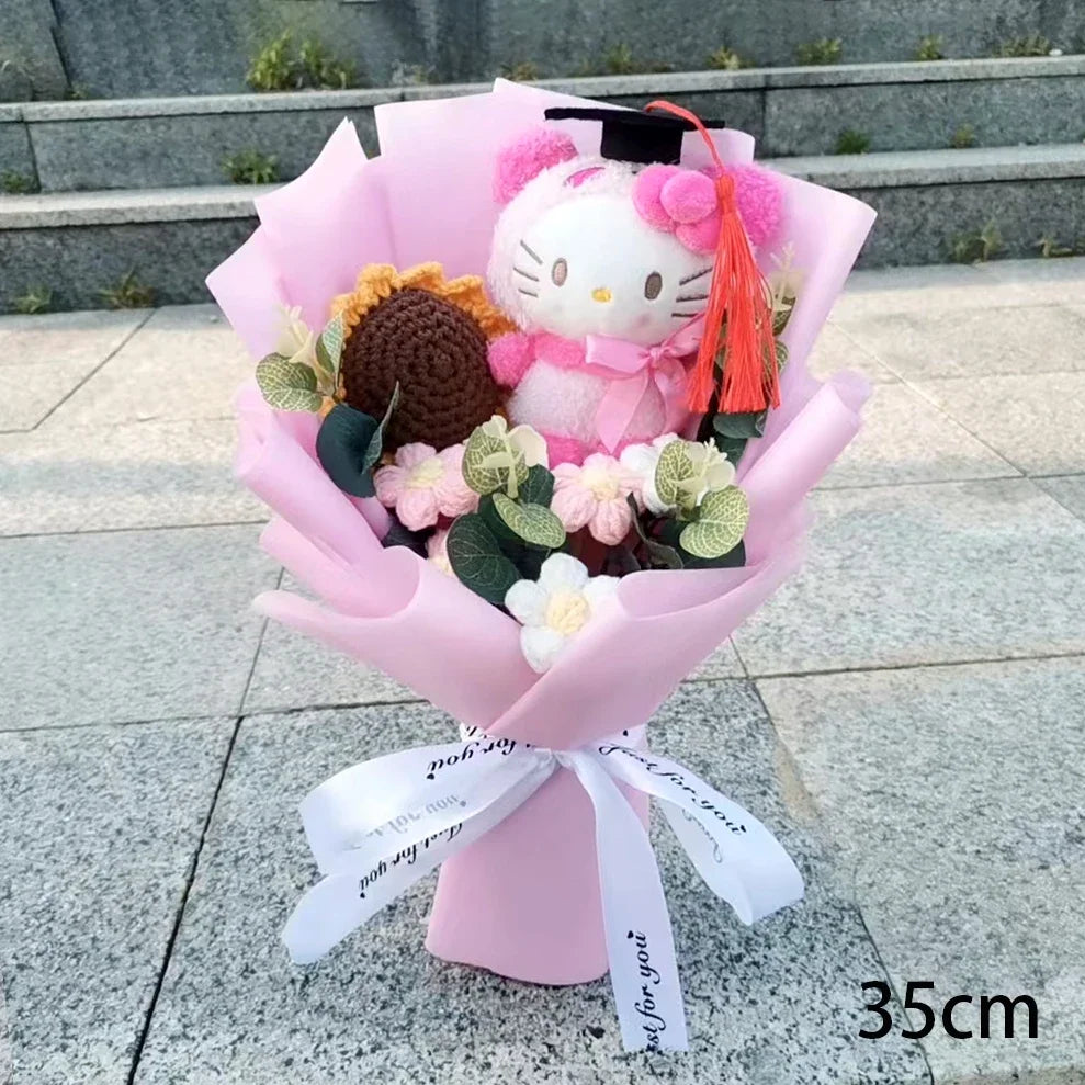Hello Kitty Cartoon Plush Bouquet  Anime Rose Flowers Doll Home Valentine's Day Gift