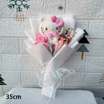 Hello Kitty Cartoon Plush Bouquet  Anime Rose Flowers Doll Home Valentine's Day Gift