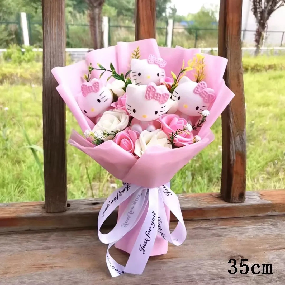 Hello Kitty Cartoon Plush Bouquet  Anime Rose Flowers Doll Home Valentine's Day Gift