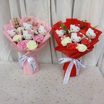 Hello Kitty Bouquet Cute Cartoon Kuromi My Melody Plush Doll Flower Cinnamoroll Valentine Christmas Birthday Gift