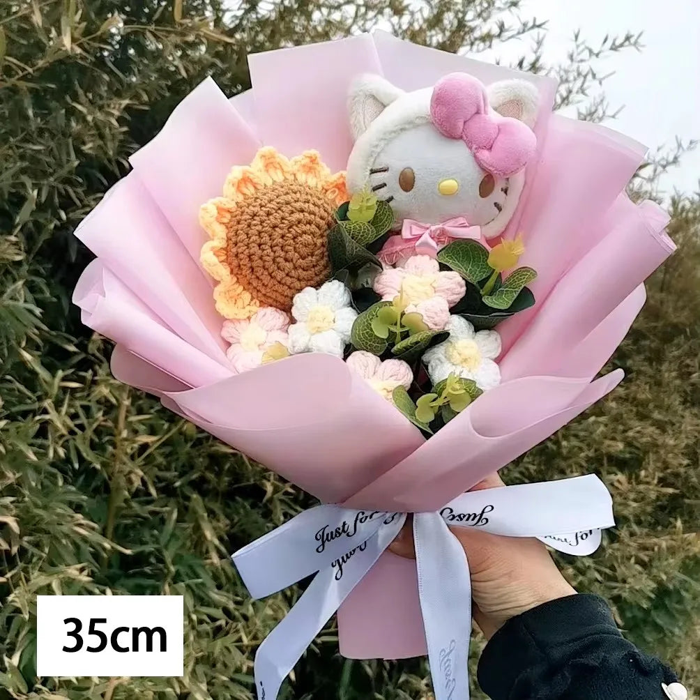 Hello Kitty Cartoon Plush Bouquet  Anime Rose Flowers Doll Home Valentine's Day Gift