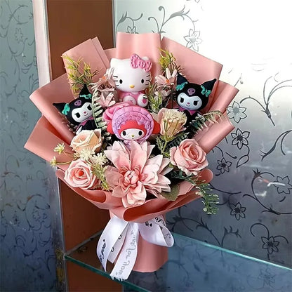 Hello Kitty Bouquet Cute Cartoon Kuromi My Melody Plush Doll Flower Cinnamoroll Valentine Christmas Birthday Gift