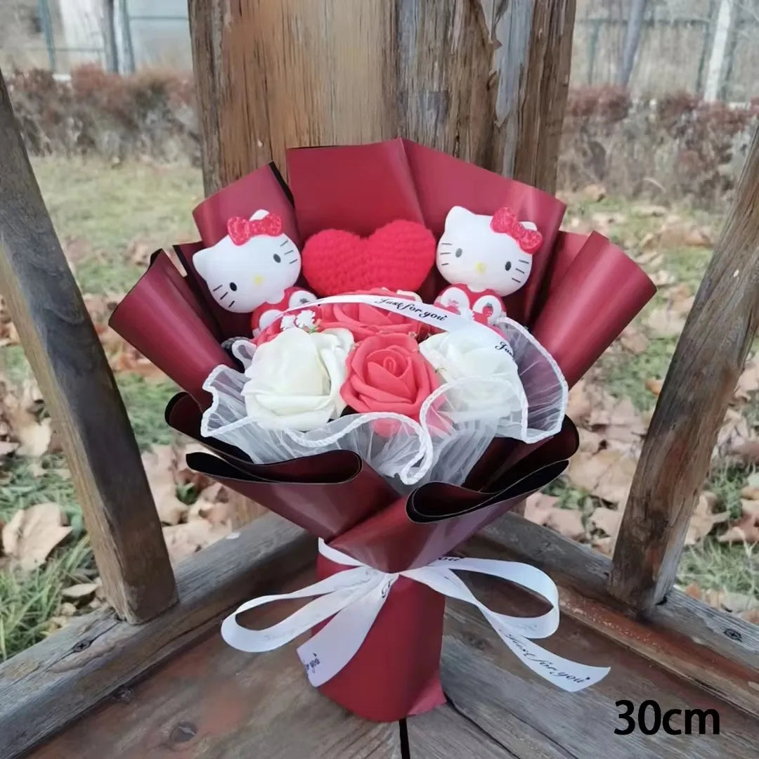 Hello Kitty Bouquet Cute Cartoon Kuromi My Melody Plush Doll Flower Cinnamoroll Valentine Christmas Birthday Gift