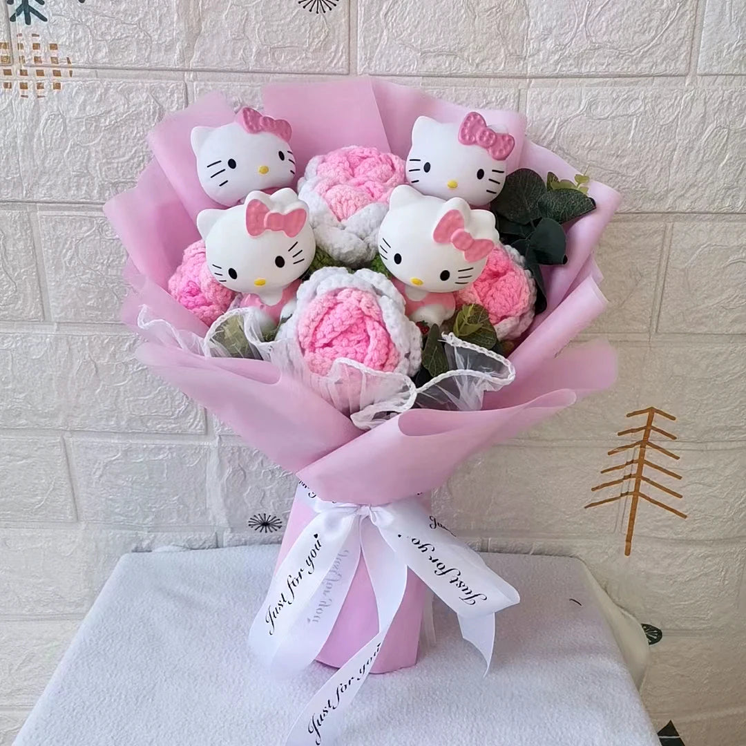 Hello Kitty Cartoon Plush Bouquet  Anime Rose Flowers Doll Home Valentine's Day Gift
