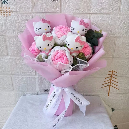 Hello Kitty Cartoon Plush Bouquet  Anime Rose Flowers Doll Home Valentine's Day Gift