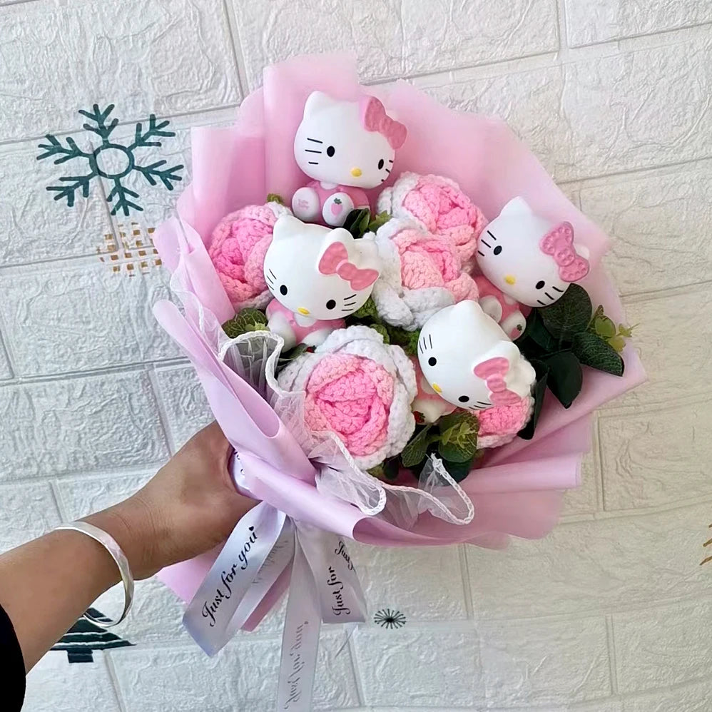 Hello Kitty Cartoon Plush Bouquet  Anime Rose Flowers Doll Home Valentine's Day Gift