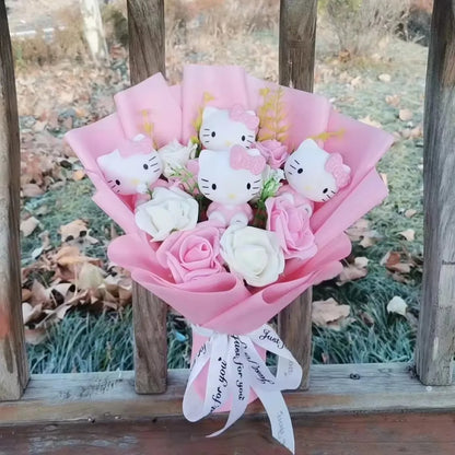 Hello Kitty Bouquet Cute Cartoon Kuromi My Melody Plush Doll Flower Cinnamoroll Valentine Christmas Birthday Gift