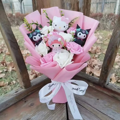 Hello Kitty Bouquet Cute Cartoon Kuromi My Melody Plush Doll Flower Cinnamoroll Valentine Christmas Birthday Gift