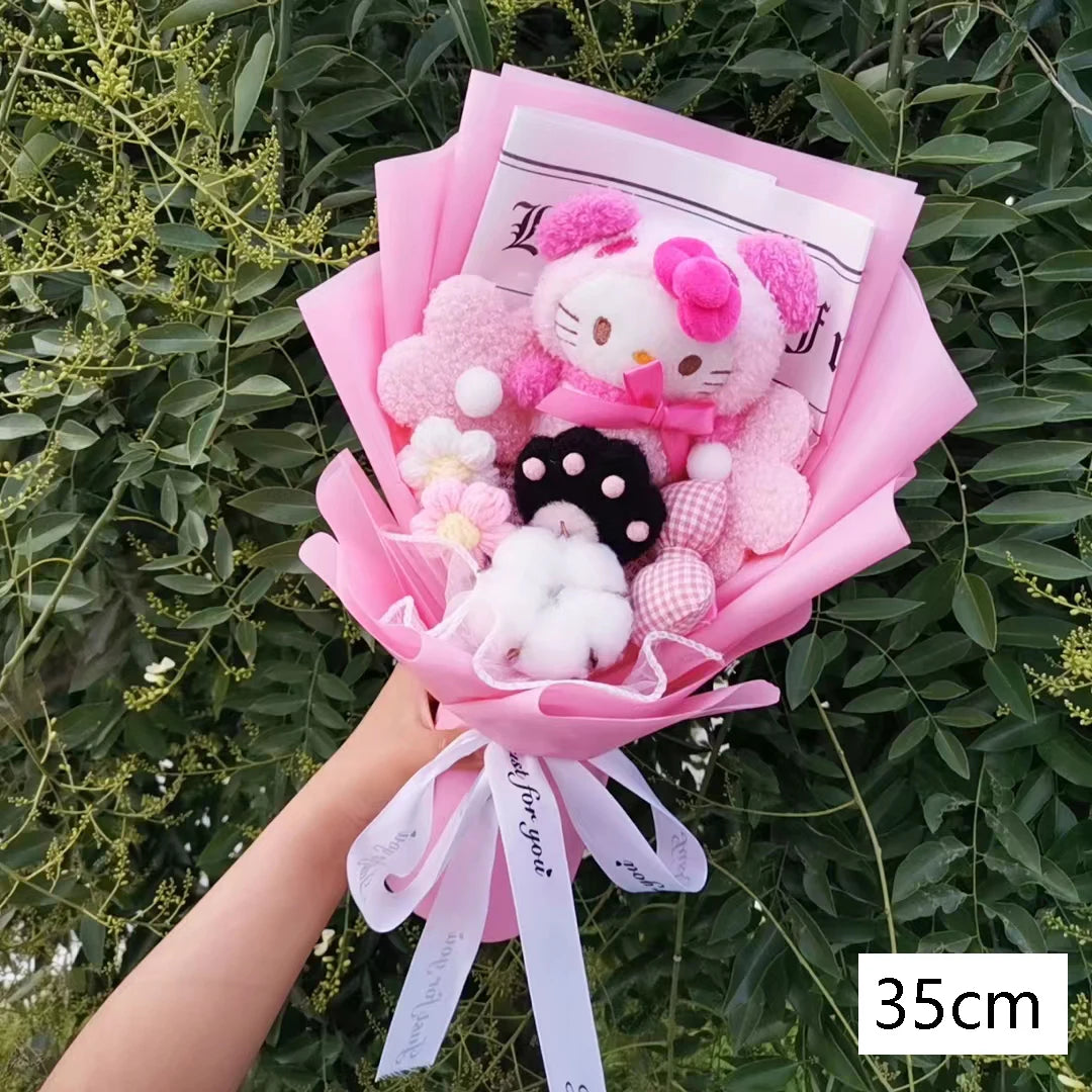 Hello Kitty Cartoon Plush Bouquet  Anime Rose Flowers Doll Home Valentine's Day Gift